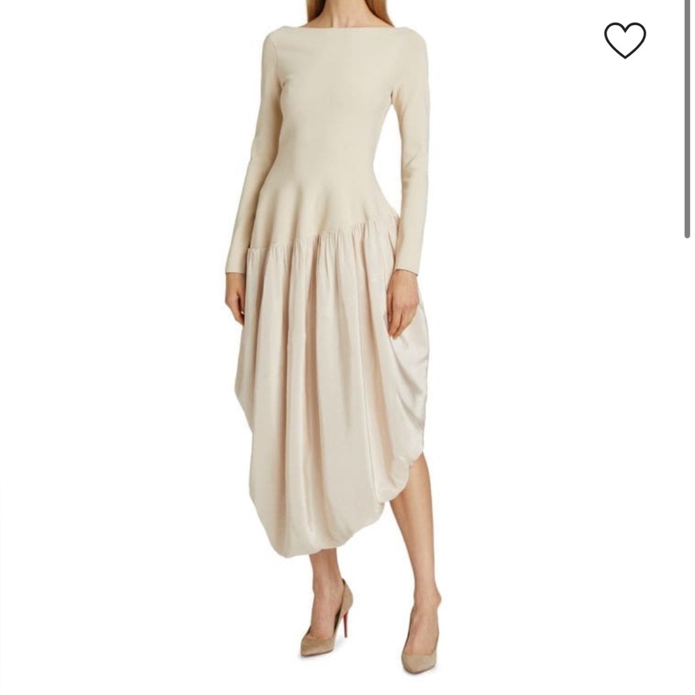 SIMKHAI Angela Asymmetric Long-Sleeve Combo Midi-Dress